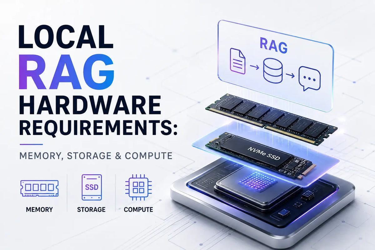 Local RAG hardware requirements showing memory, NVMe storage and compute resources