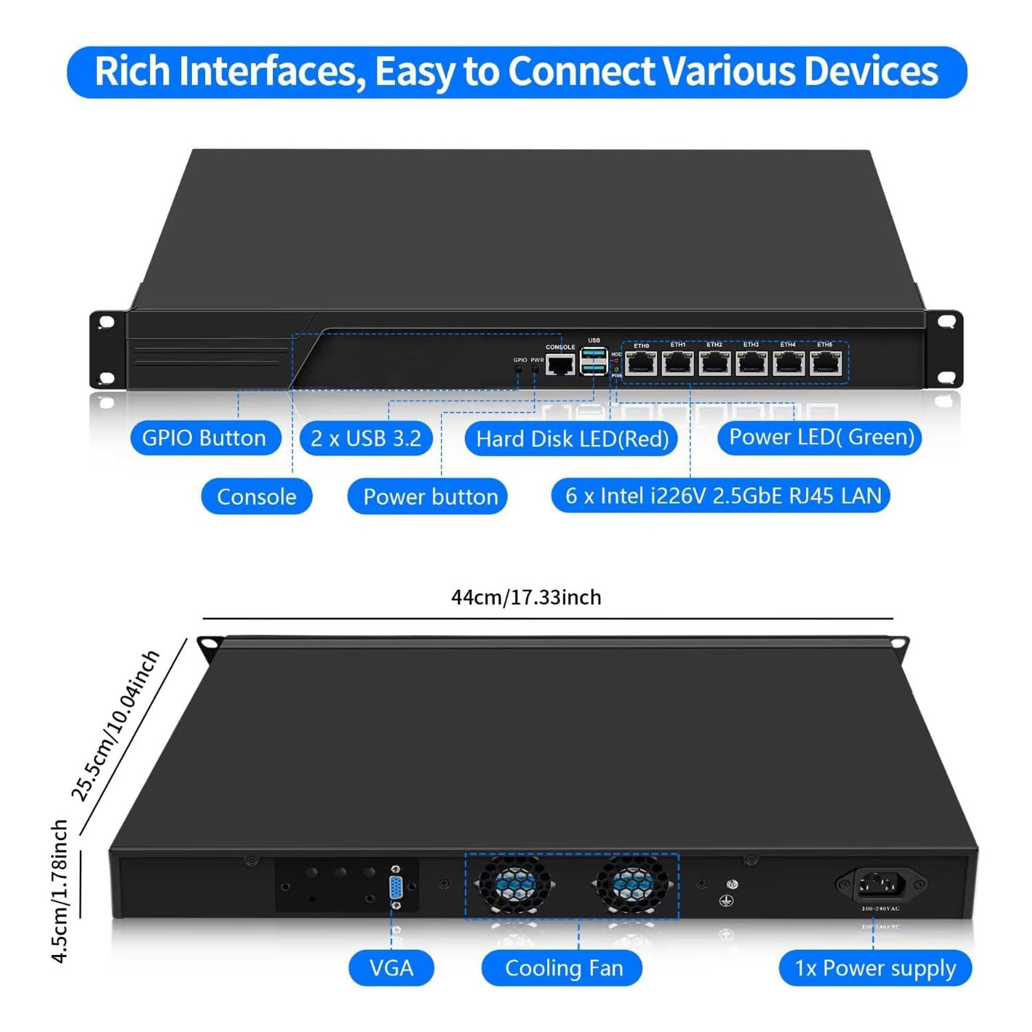 CWWK 1U B660 19" Rackmount Firewall i3-12100 i5-13400 i7-14700 Router PC 6 i226V 2.5GB LAN 10GbE SFP+ OPNsense Network Appliance