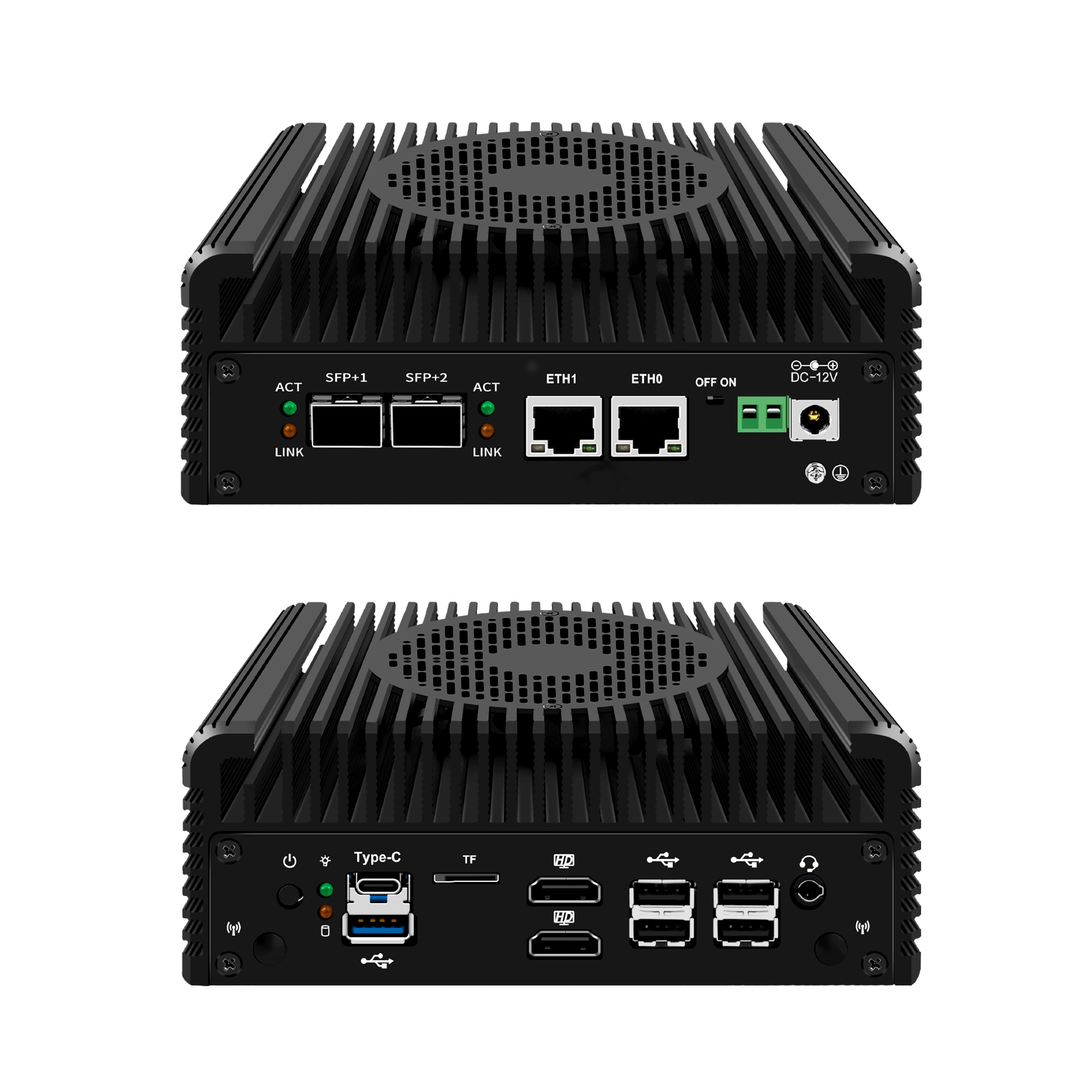 CWOS Computer Hardware P06 N150 N355 Mini PC Firewall Appliance, 2 x 10GbE SFP+ Mini Computer with 2 x i226-V 2.5GbE LAN, OPNsense Micro PC DDR5 RAM NVMe SSD, USB-C, TF, Dual 4K Display, AES-NI