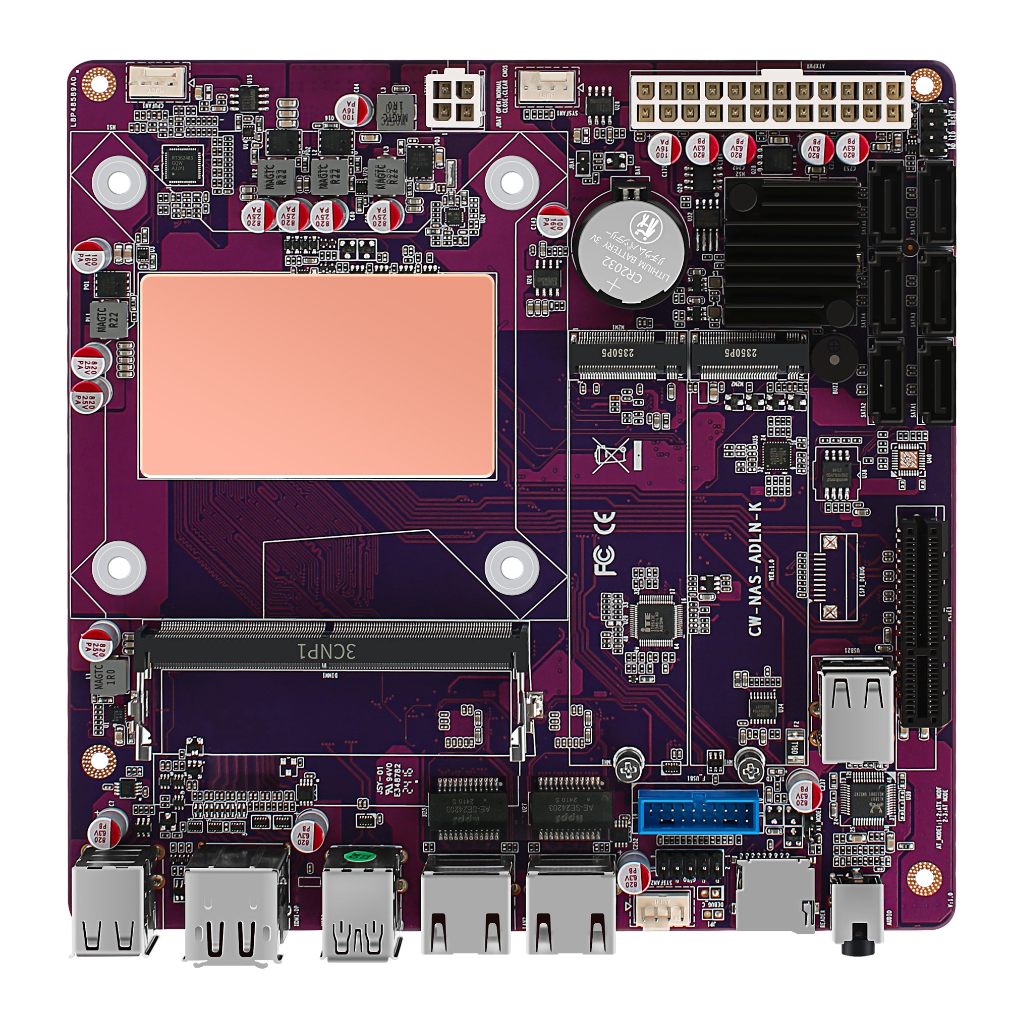 CWWK CW-M2 ChangWang Mini-ITX Purple NAS Motherboard with 6 SATA and Dual 2.5GbE,Adaptation OpenClaw