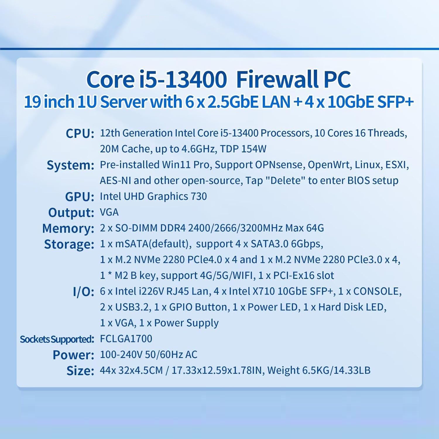 CWWK 1U B660 19" Rackmount Firewall i3-12100 i5-13400 i7-14700 Router PC 6 i226V 2.5GB LAN 10GbE SFP+ OPNsense Network Appliance
