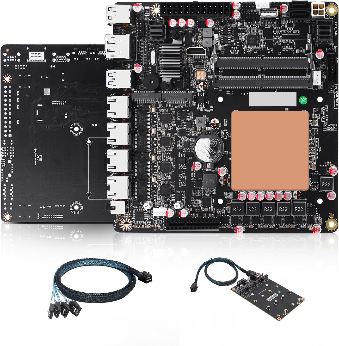 CWWK i5 NAS Mainboard 6 Bay, 6x M.2 NVMe Mini ITX Motherboard M5 Core i5 12450H, DDR5 8GB RAM 128GB SSD PC Motherboards with PCIe4.0×4, 4 Port i226-V 2.5GbE LAN, USB3.2(with Adapter)