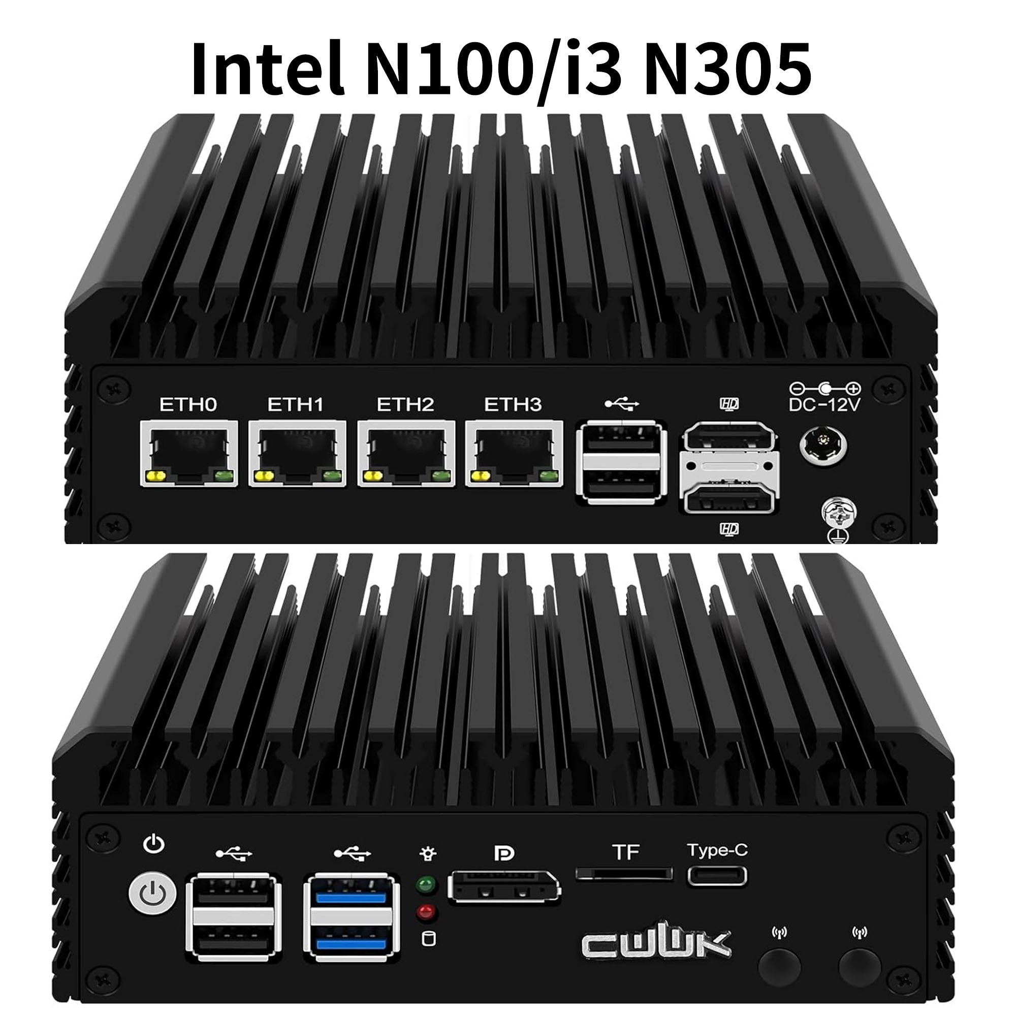CWWK F1 Fanless Mini PC Firewall Hardware for Opnsense Pfsense,Softer Router Intel N100 N305, 4 x 2.5 Gbe i226V Lan, DDR5 8 GB RAM 128 GB NVMe SSD