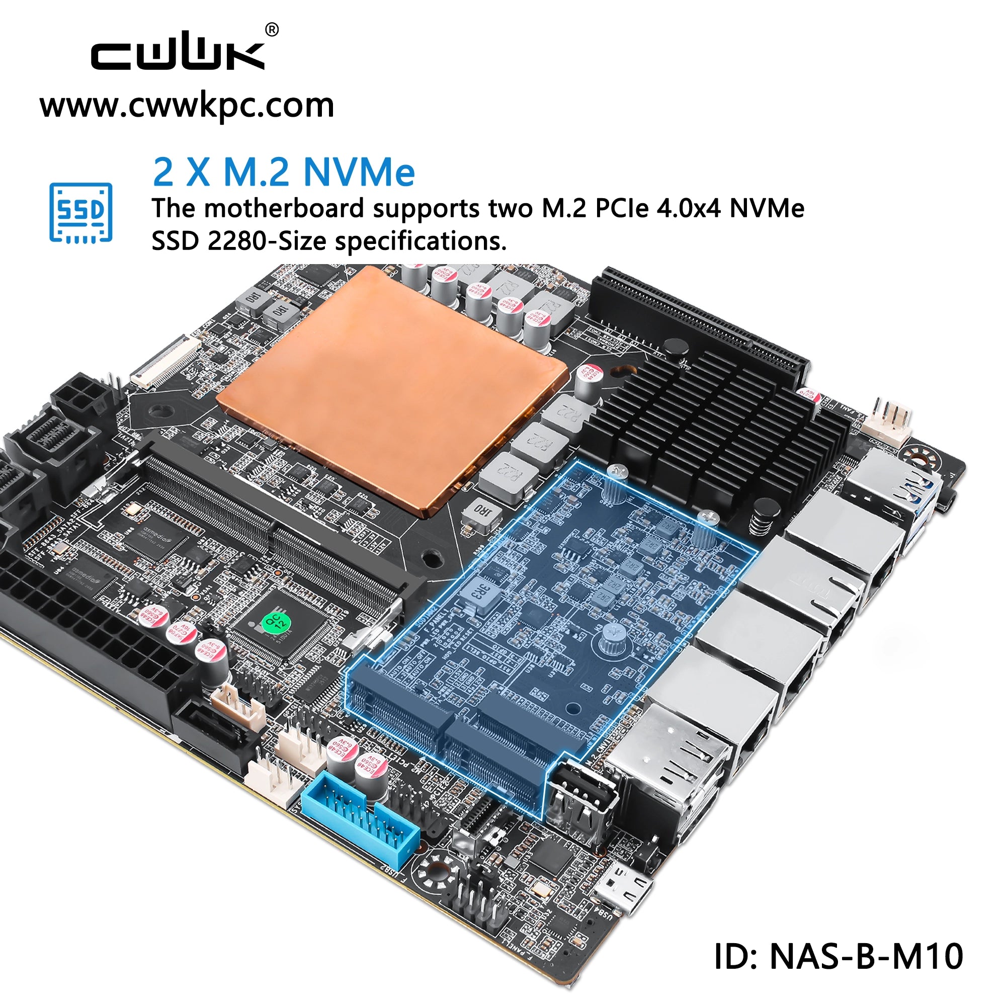Intel Core Ultra 12-Bay NAS Motherboard M10 with 10GbE, Dual M.2 and DDR5