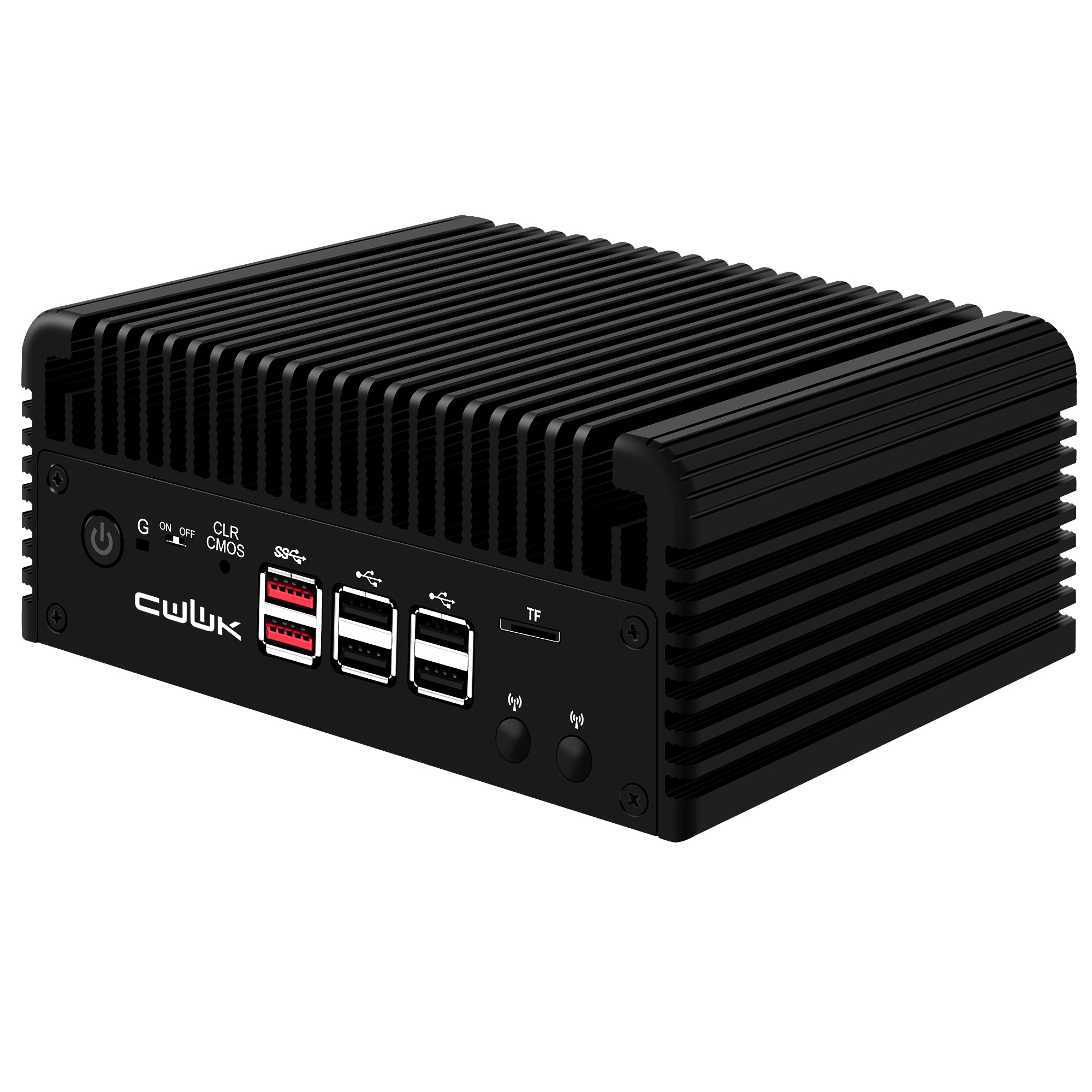 CWWK F8 Mini PC Firewall Appliance Intel Celeron Quad Core up to 3.6GHz 4 LAN Ports DDR5 8GB RAM 128GB SSD Dual HDMI 4K Compact Desktop Computer