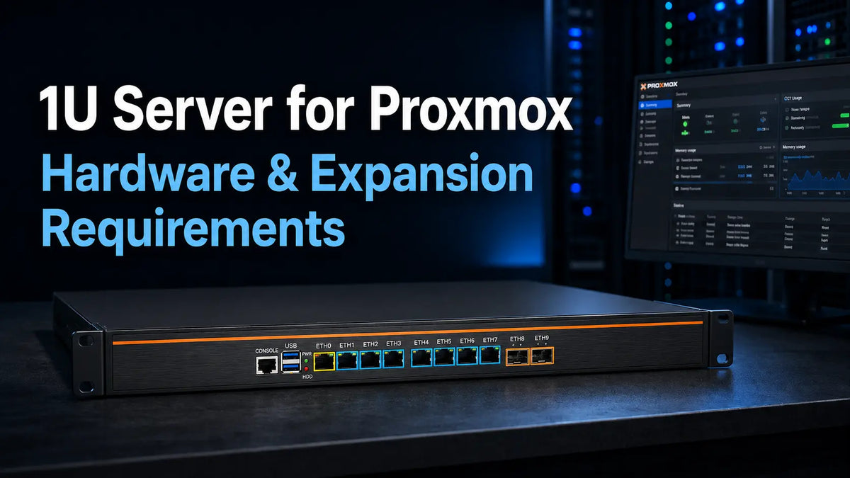 1U server for Proxmox showing multi-port networking and hardware expansion for virtualization
