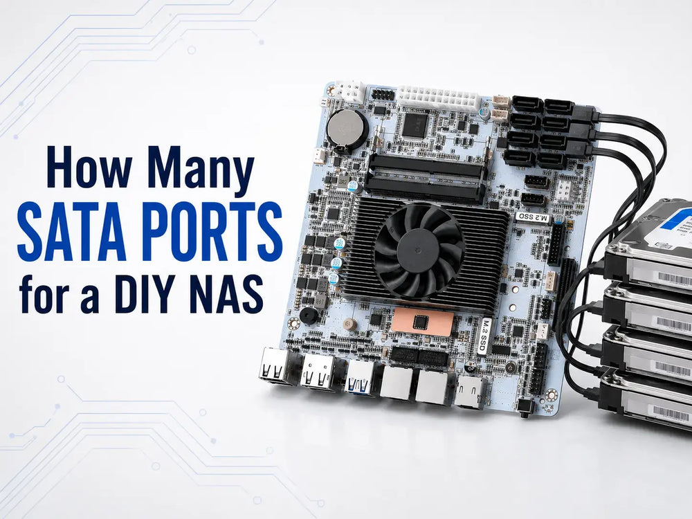 NAS motherboard with multiple SATA ports for connecting hard drives in a DIY NAS