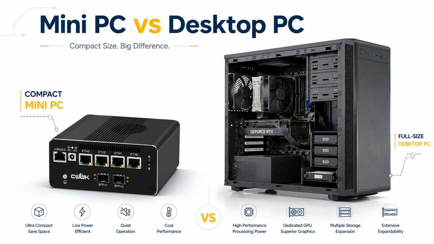 Mini PC and desktop PC comparison of size, performance and hardware expansion