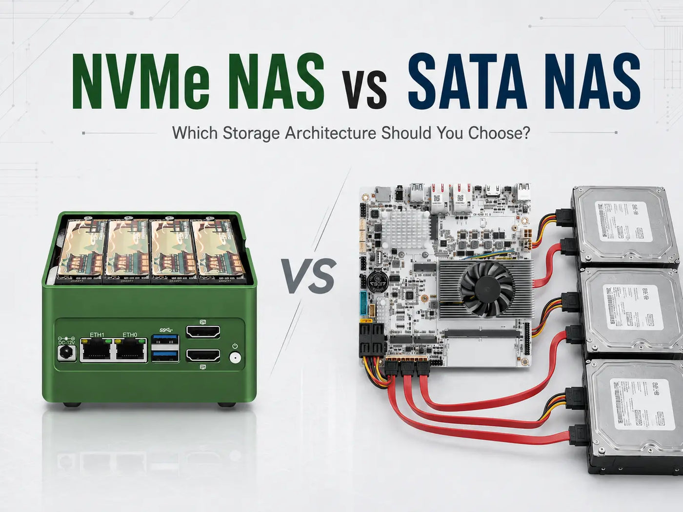 NVMe NAS compared with a SATA NAS motherboard connected to SATA hard drives