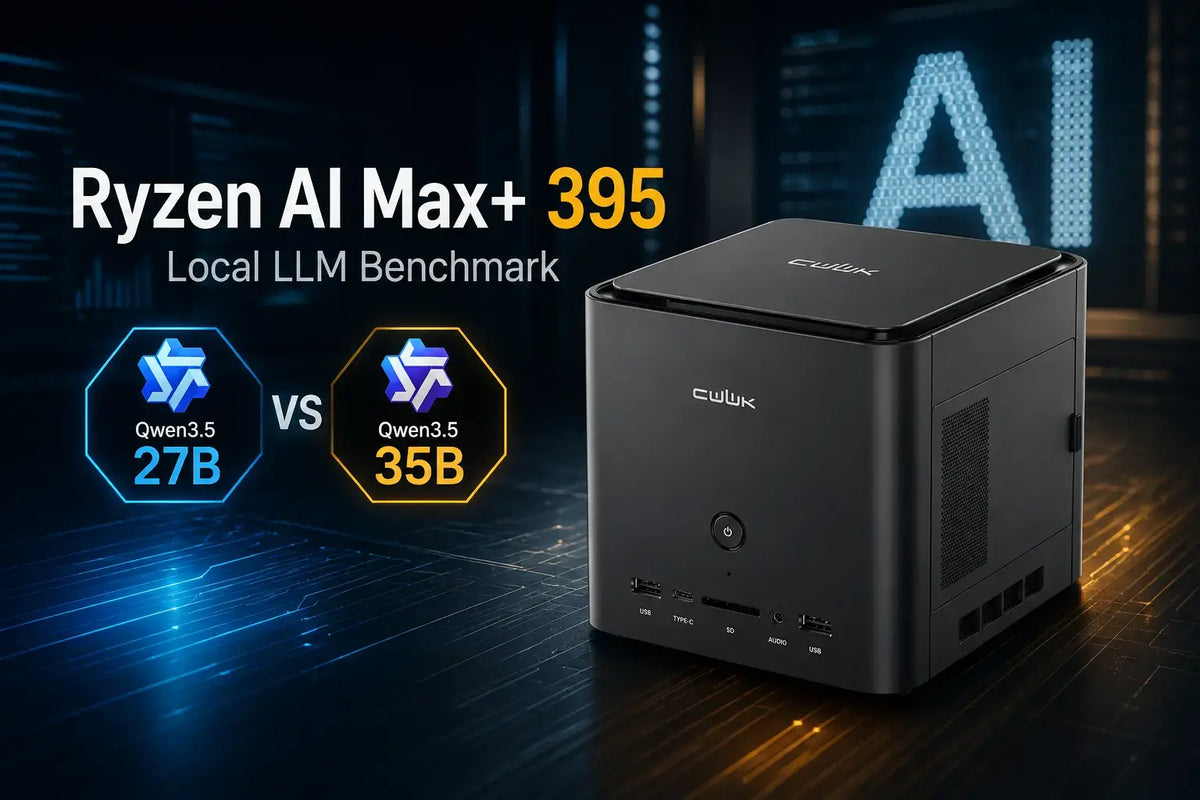 Ryzen AI Max+ 395 local LLM benchmark comparing Qwen3.5 27B and 35B inference performance