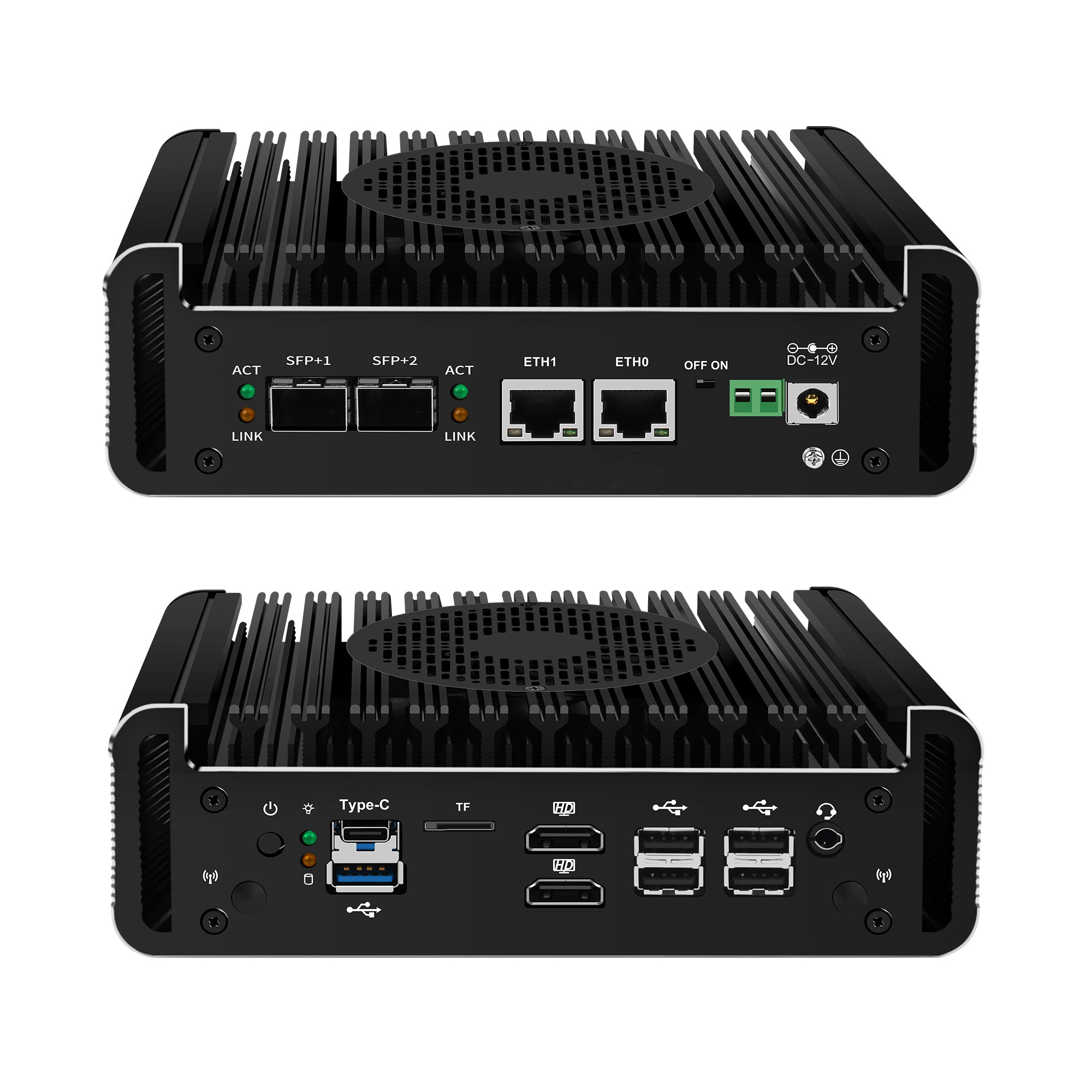 CWOS P02 Minicomputers N150 N355 Mini PC Firewall Appliance, 2 x 10GbE SFP+ Mini Computer with 2 x i226-V 2.5GbE LAN, OPNsense Micro PC, Dual 4K Display, USB-C, TF, AES-NI,S1