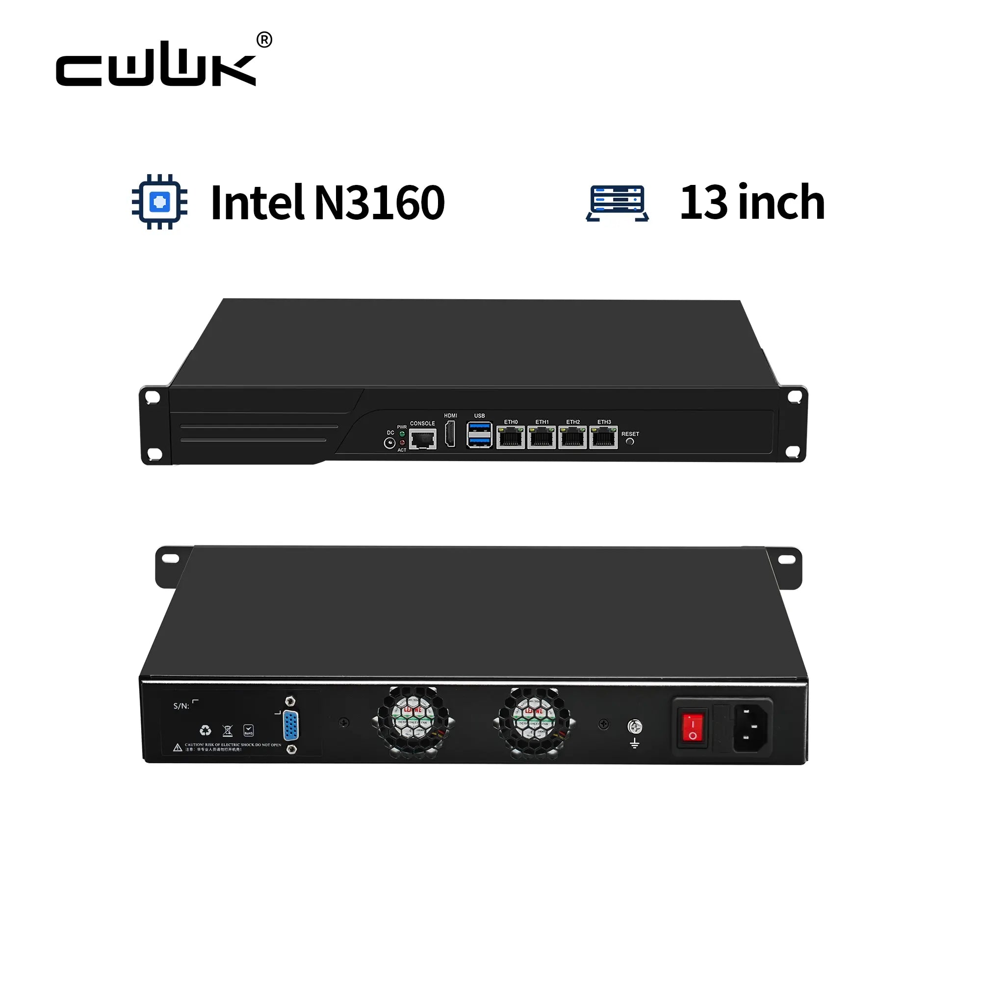 CWWK U12(13 inch)/U13(19 inch) 1U Rackmount 2.5GbE Router, Intel N3160, 4 Intel i226 LAN