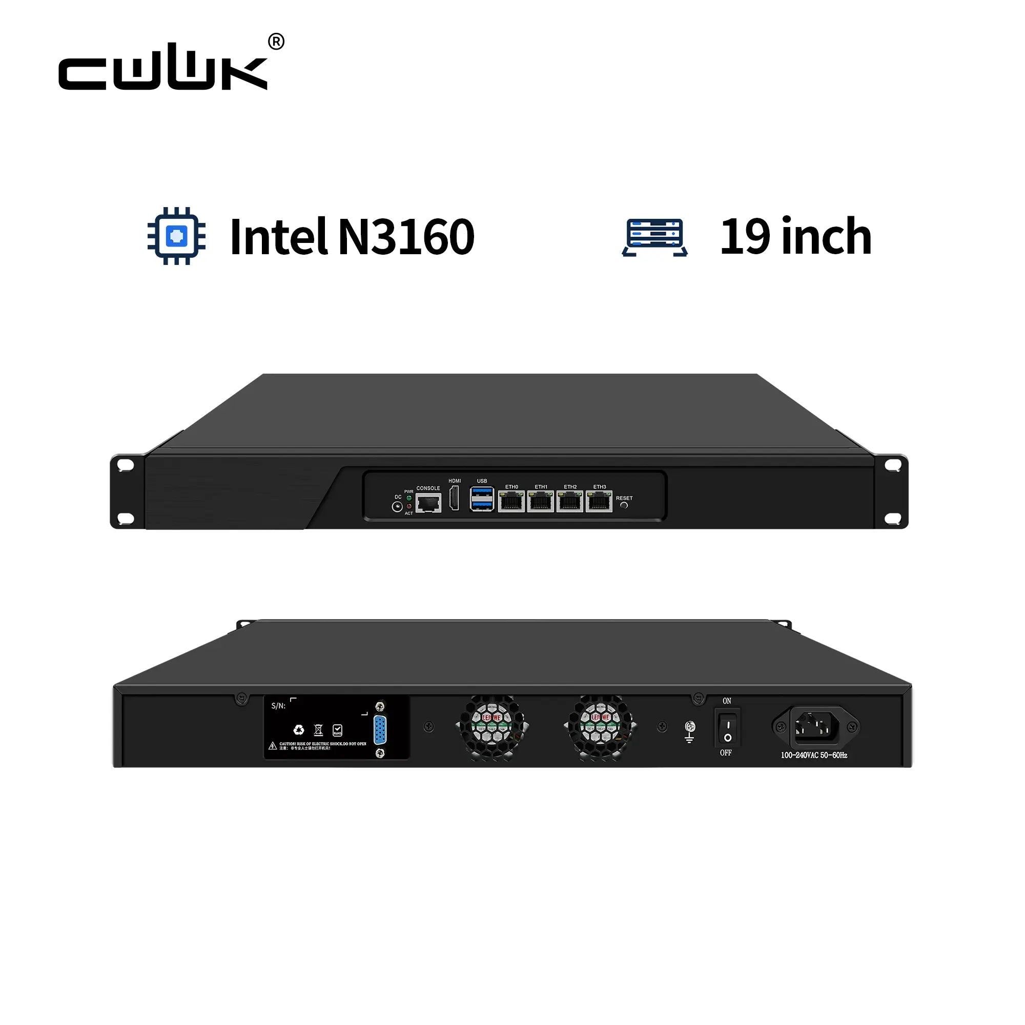 CWWK U12(13 inch)/U13(19 inch) 1U Rackmount 2.5GbE Router, Intel N3160, 4 Intel i226 LAN