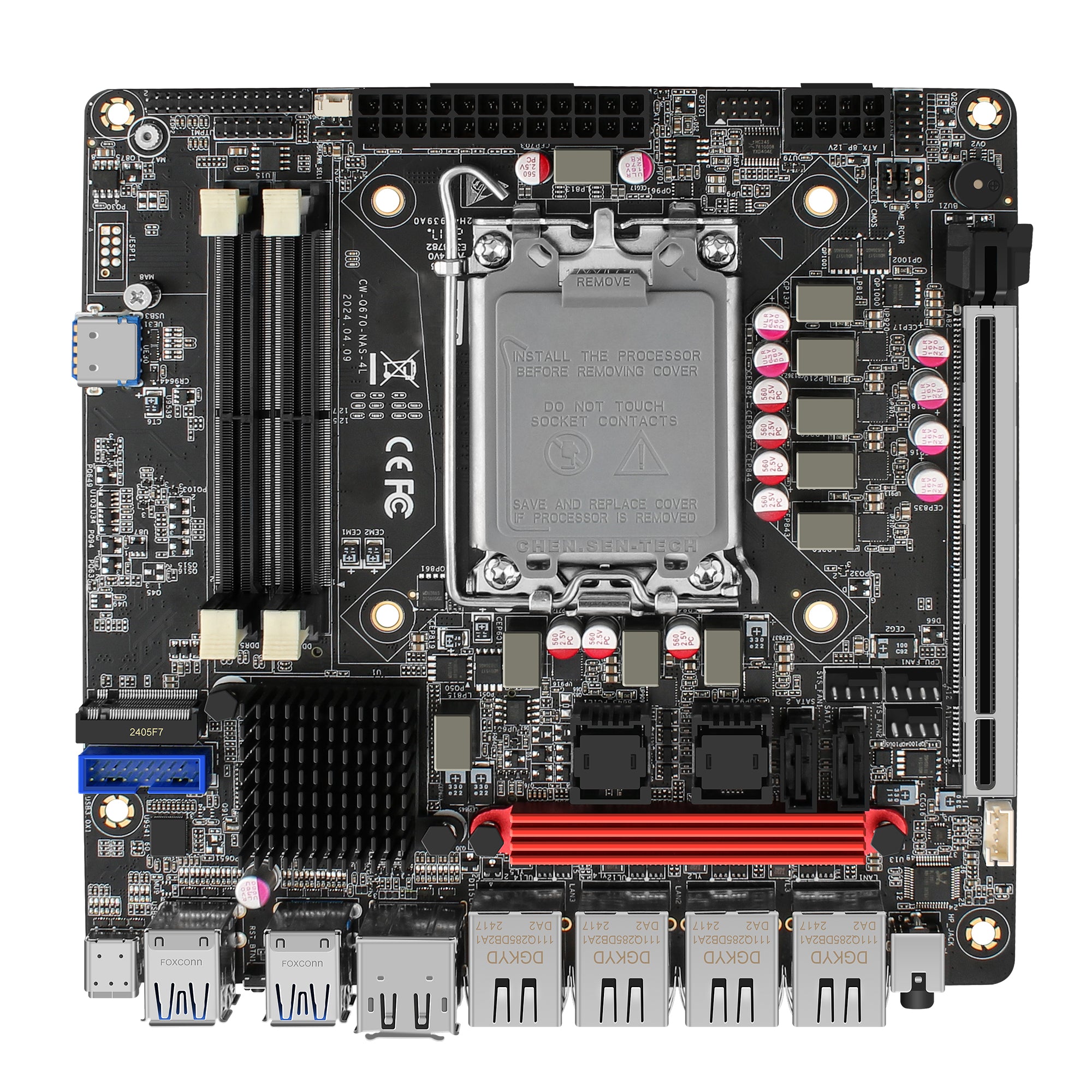 CWOS M03 Motherboards Q670 LGA 1700 NAS Mainboard 6 Bay, 4 x i226 2.5GbE LAN Mini ITX Motherboard with 6× SATA3.0, 6× NVMe PC Motherboards with 2x DDR5, Barebone, vPro, PCIe x16 (without CPU,with Adapters)