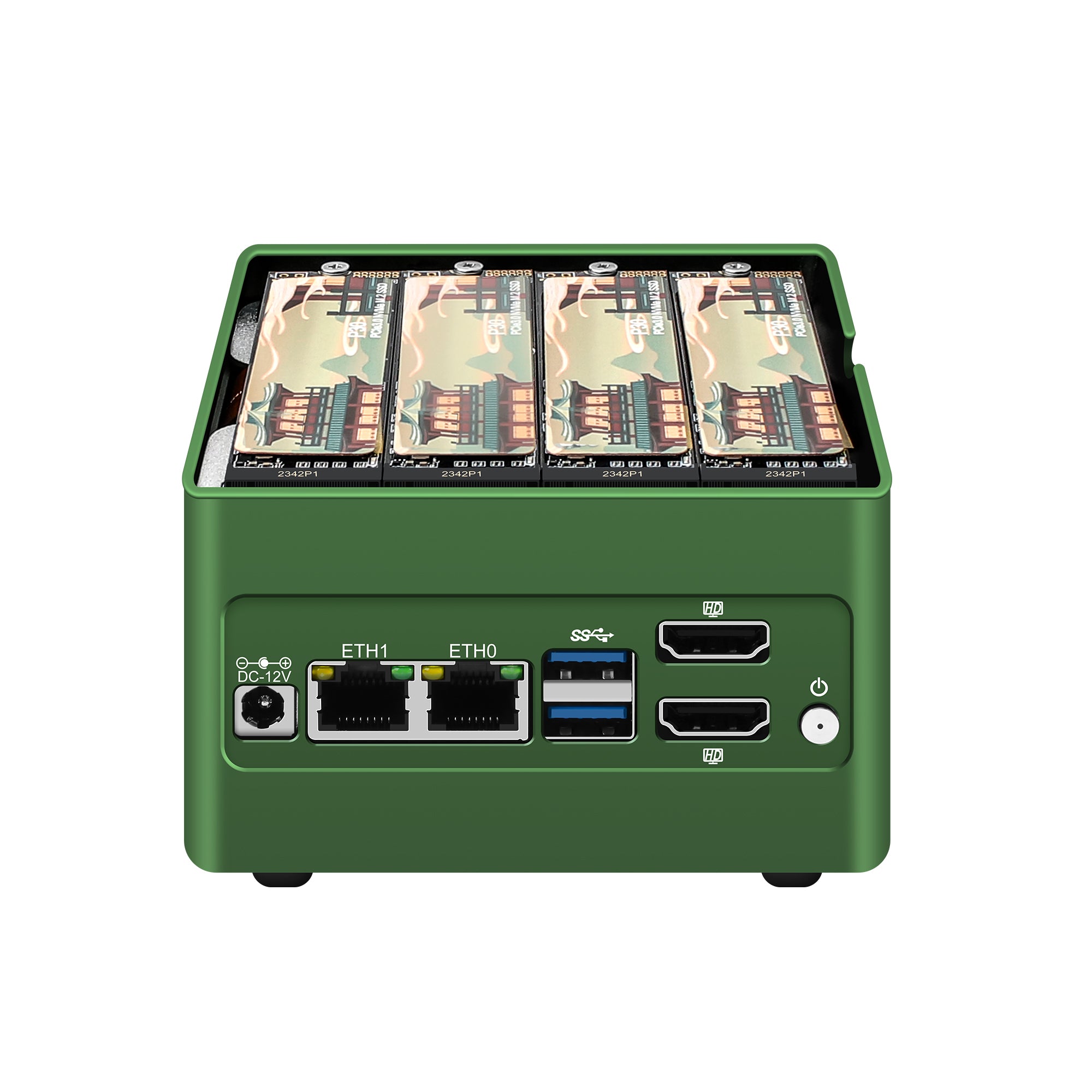CWWK X86 P5 PocketNAS,Core i3 N305/N100/N200 , 4x M.2 NVMe Micro PC with 2x i226-V 2.5GbE LAN, DDR5 Mini Desktop Computer with 16GB RAM 512GB SSD, USB3.2, Support Dual 4K Display, WiFi7/BT5.4 Expand,Green