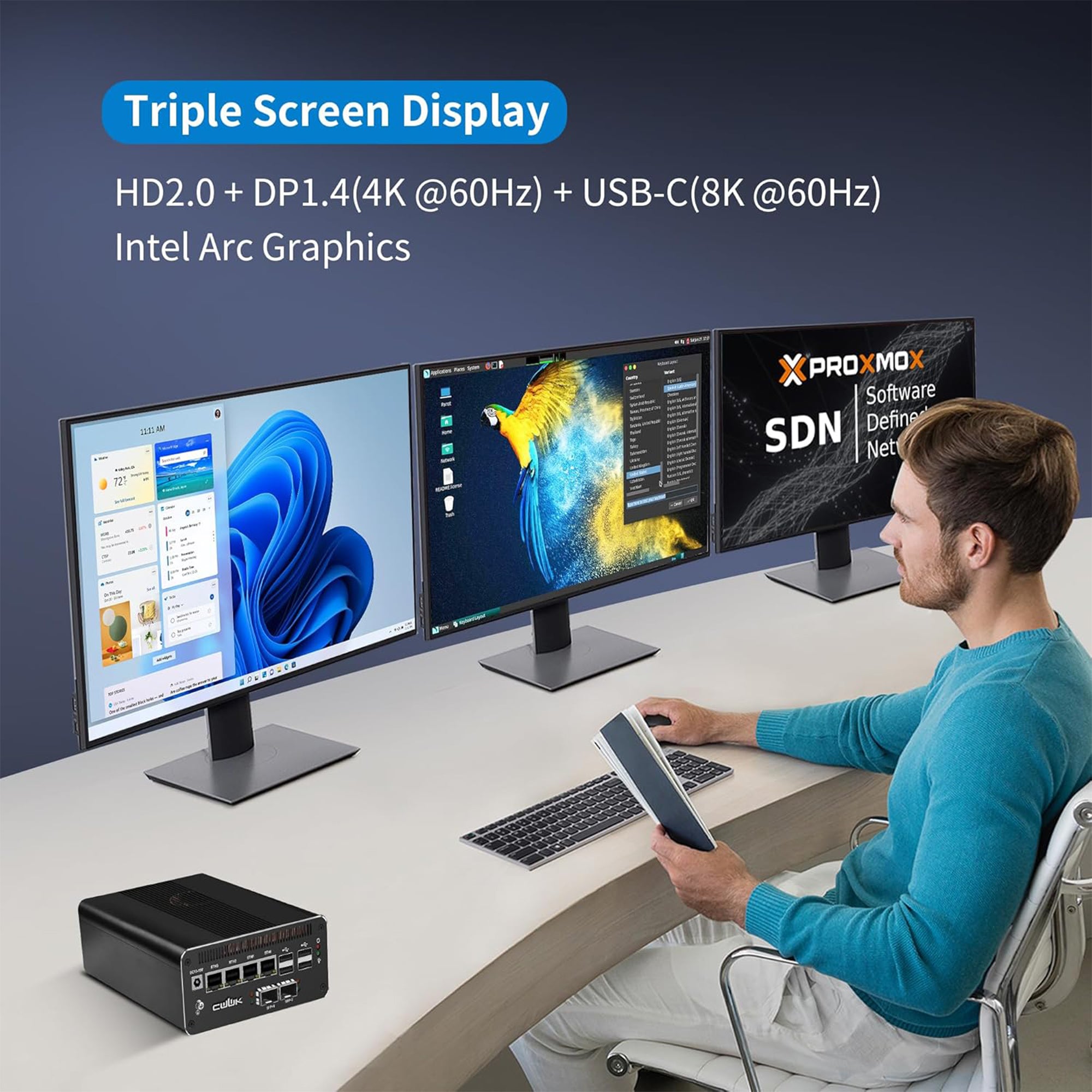 CWWK AI Mini PC S9/S10 Core Ultra 5 125H Firewall Appliance, 4 x 10GbE SFP+ Mini Computer, 4 Port 2.5GbE LAN, S10 Linux Server Micro PC, DDR5 NO RAM/SSD/OS, PCIe4.0 x4 NVMe, USB4, HD, DP