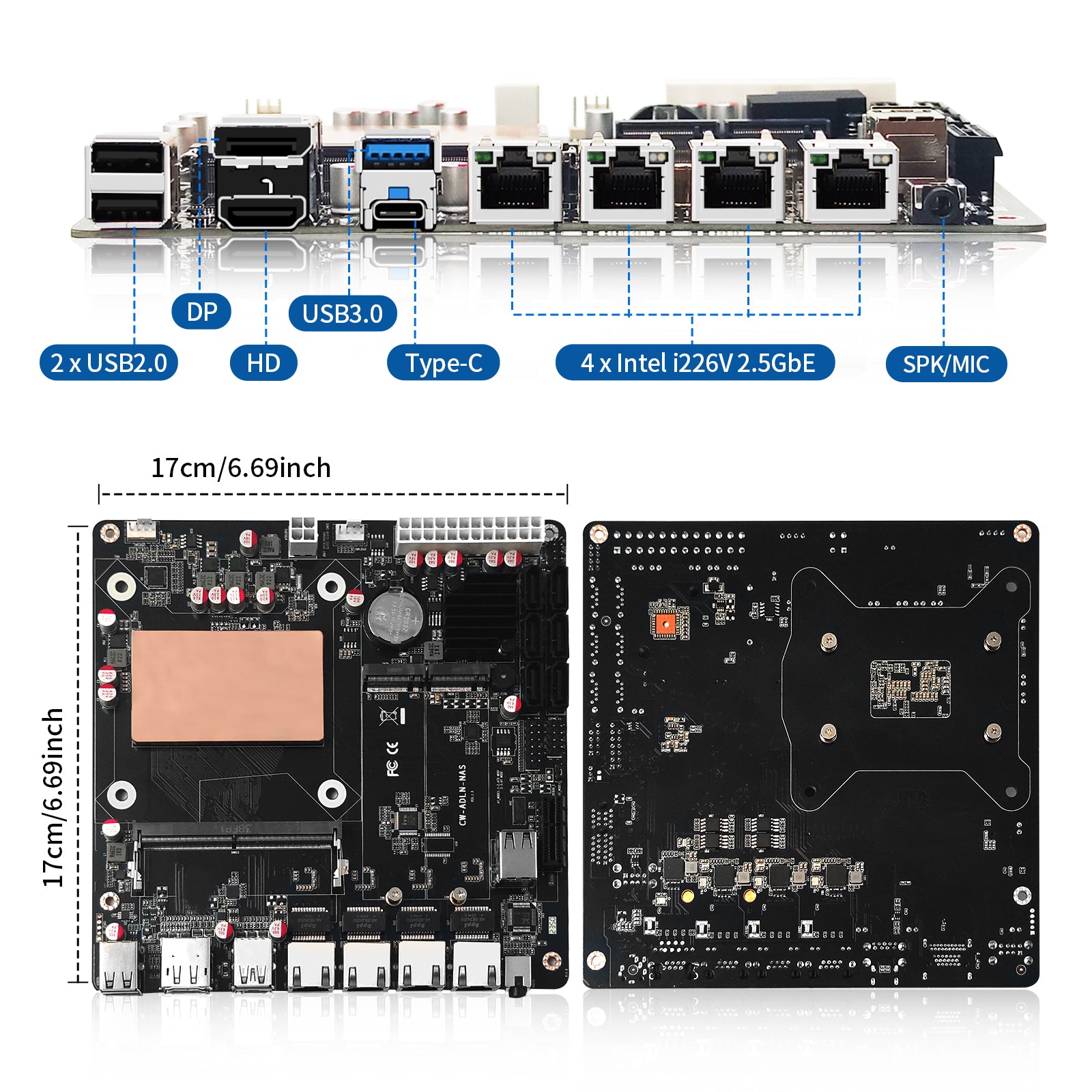 M1 Intel N100/N305 NAS Motherboard with 4x 2.5GbE, 6 SATA, Dual M.2 NVMe