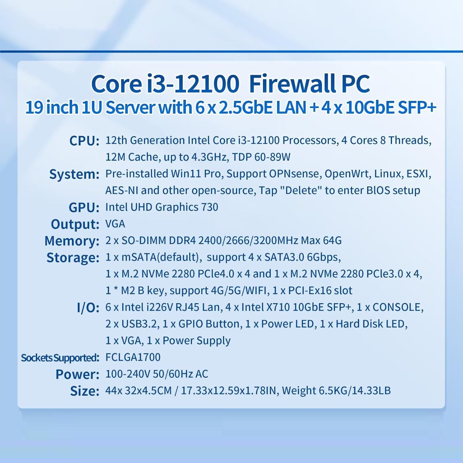 CWWK 1U B660 19" Rackmount Firewall i3-12100 i5-13400 i7-14700 Router PC 6 i226V 2.5GB LAN 10GbE SFP+ OPNsense Network Appliance
