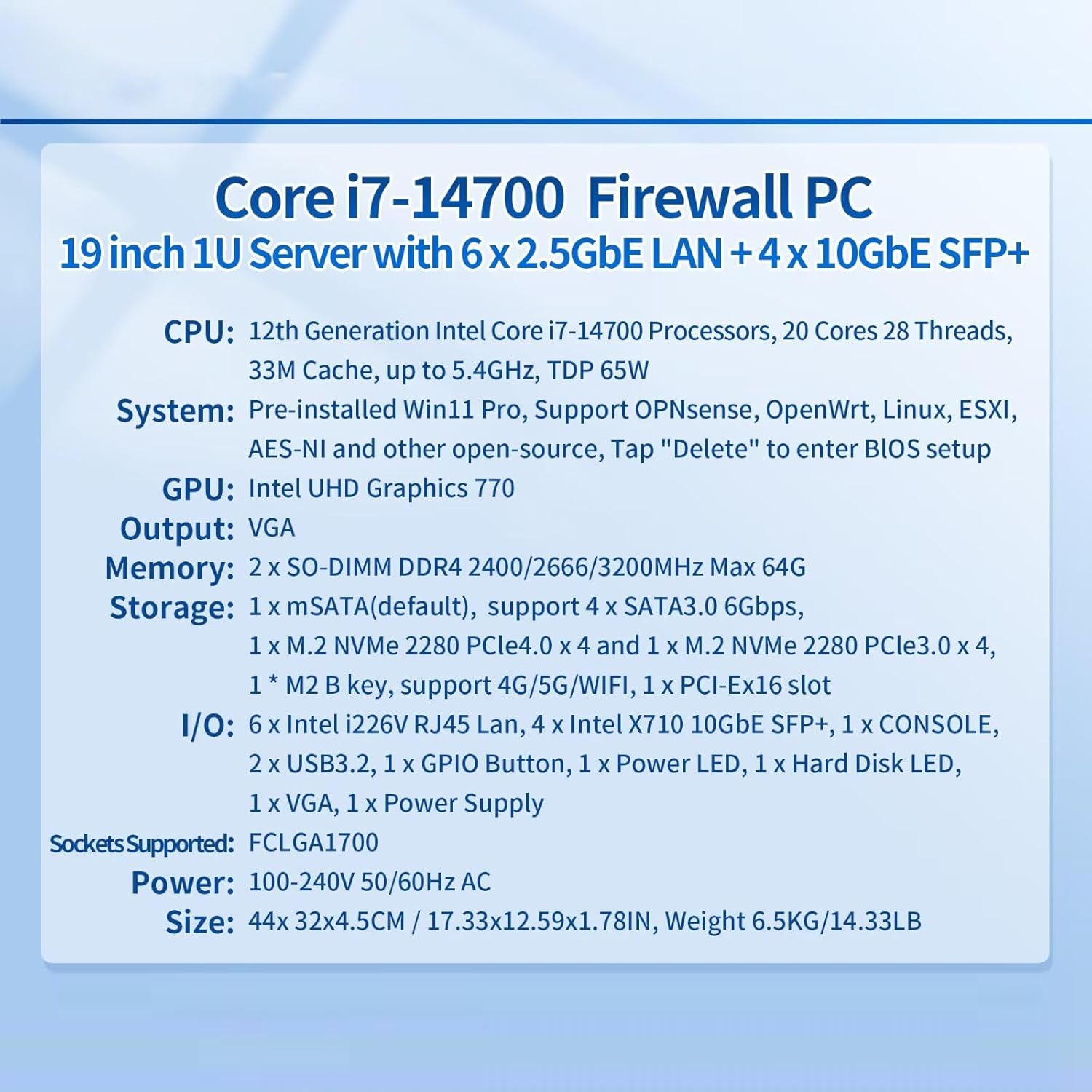 CWWK 1U B660 19" Rackmount Firewall i3-12100 i5-13400 i7-14700 Router PC 6 i226V 2.5GB LAN 10GbE SFP+ OPNsense Network Appliance