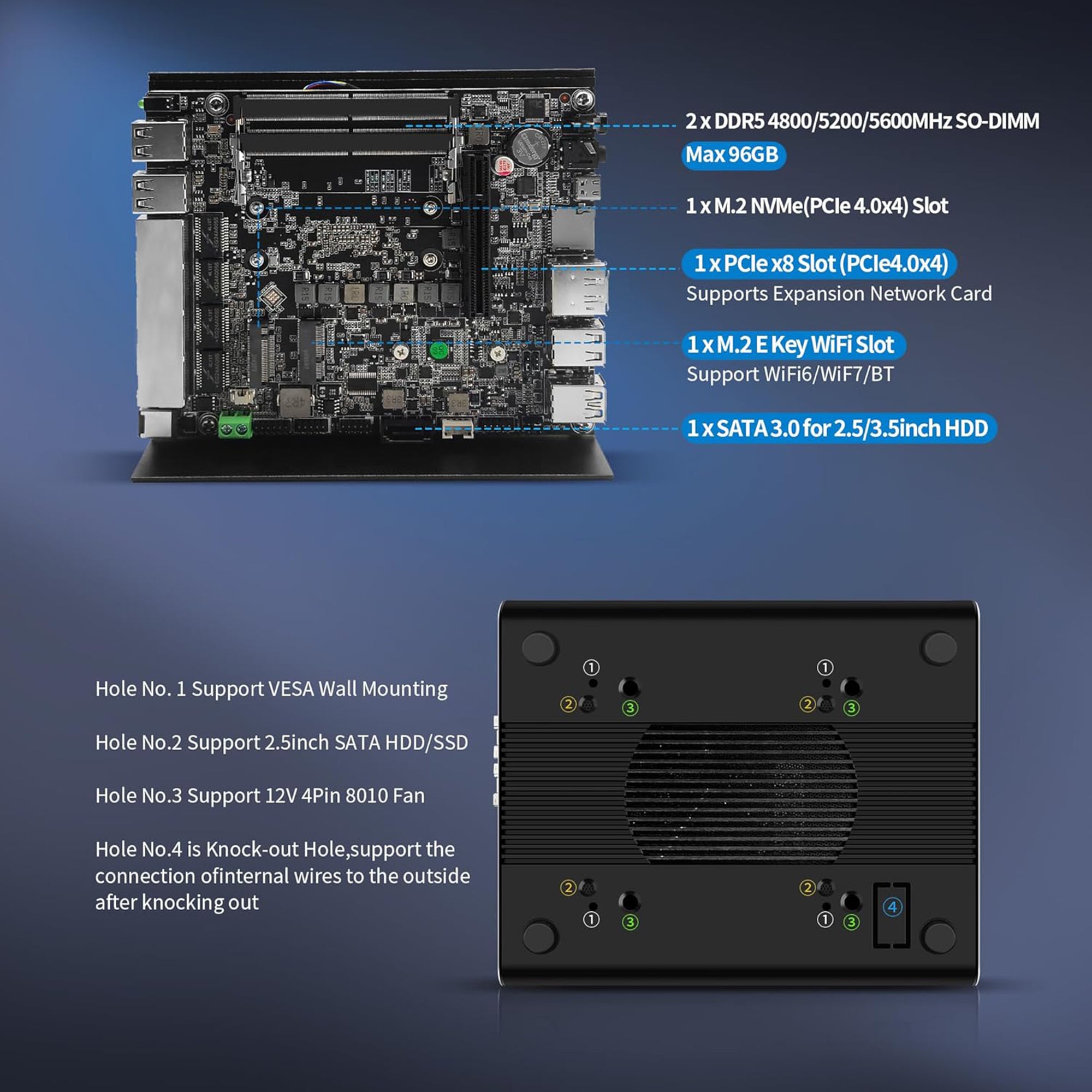 CWWK AI Mini PC Core Ultra 7 155H Firewall Appliance, 8 x 2.5GbE LAN Mini Computer, F27/F28 Linux Server Micro PC, Win11 Pro, DDR5 RAM NVMe, PCIe4.0 x4, USB4(40Gbps), HD/DP