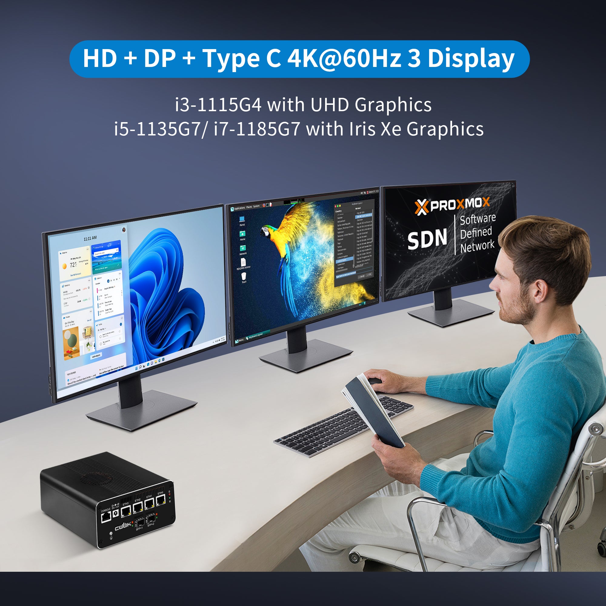 CWWK Mini PC Firewall Appliance F15 Core i7-1185G7, Core i5 1135G7, Core i3 1115G4, 2 x 10GbE SFP+ Mini Computer mit 4 x i226-V 2.5GbE LAN, 4K 3-Display, USB-C, AES-NI