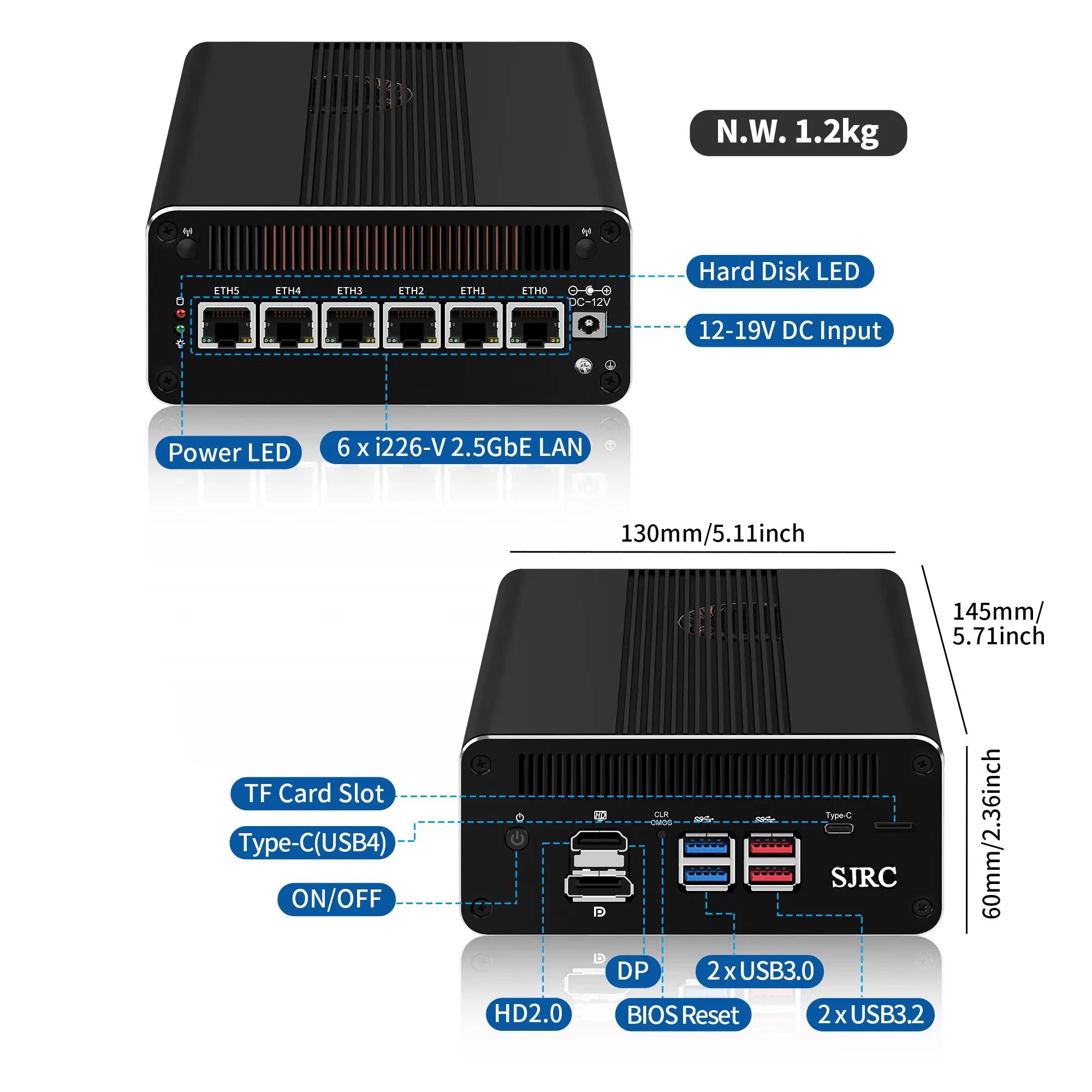 CWWK F19 Microcomputers and Computer Hardware 13th Gen U300, 6X i226-V 2.5G LAN Firewall Appliance RAM, SSD, Triple 4K HD/DP/USB C, TF Slot, USB3.2