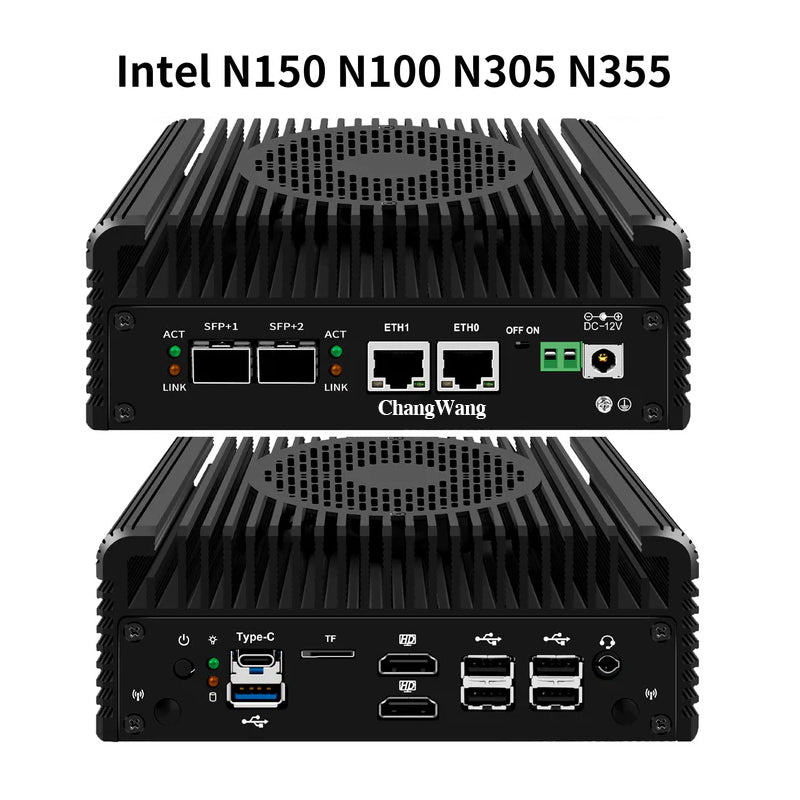 CWWK S2 Mini PC Firewall Hardware for Opnsense Pfsense,Softer Router Intel N150 N100 N305 N355 Dual Nic 2 10Gbe SFP+,2 Port i226V 2.5Gbe Lan