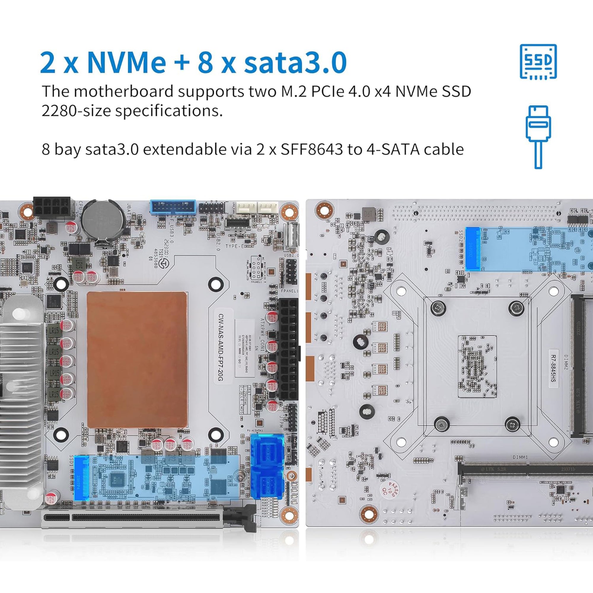 CWWK N7 NAS Motherboard 8 Bay with 2 x 10GbE RJ45 LAN, Ryzen 7 8845HS CPU
