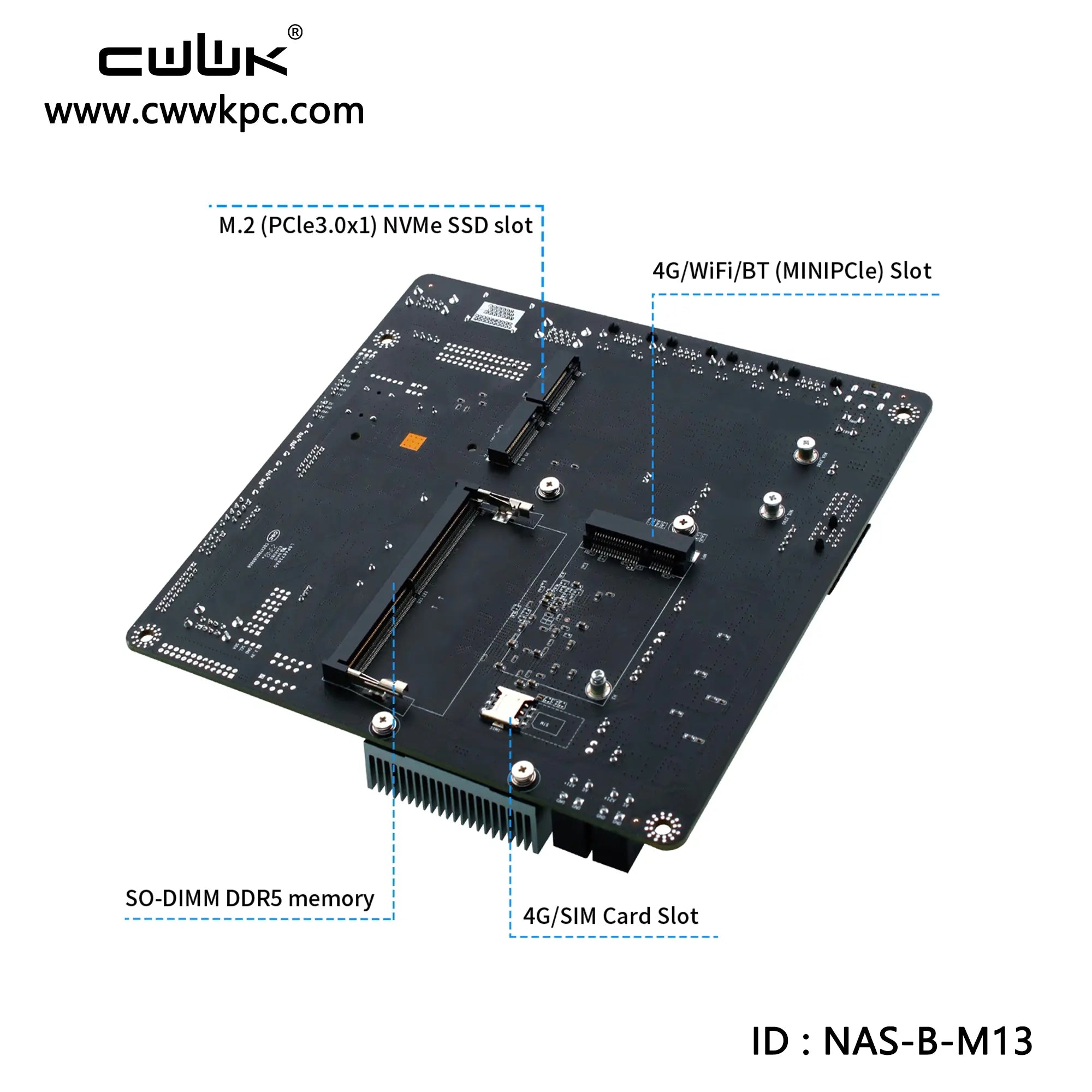NAS-B-M13 DC 19V Embedded NAS Motherboard with 4x 2.5GbE, M.2 Expansion, HDMI and DP