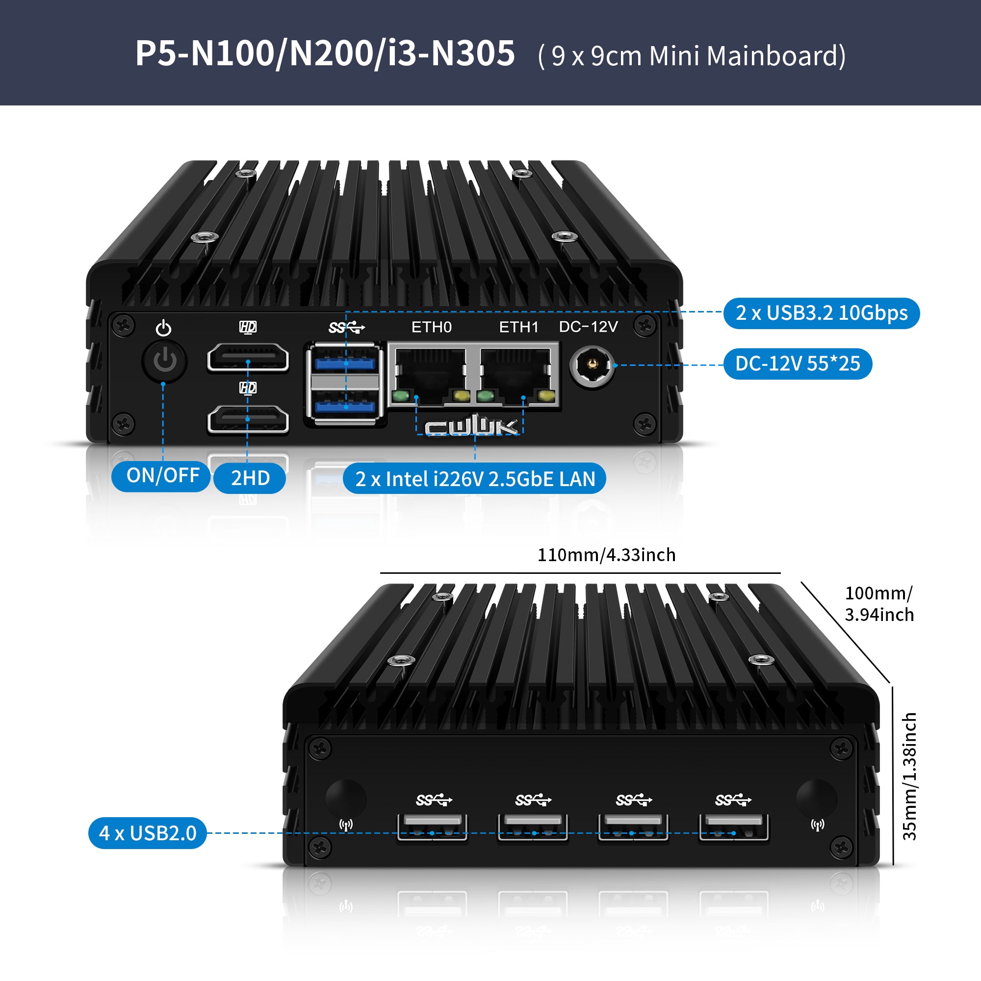 CWWK X86-P5/X86-P6 Fanless Firewall Mini PC Intel N100 N200 i3-N305 Dual 2.5G LAN 2 + 4 USB DDR5 NVMe for OPNsense Proxmox