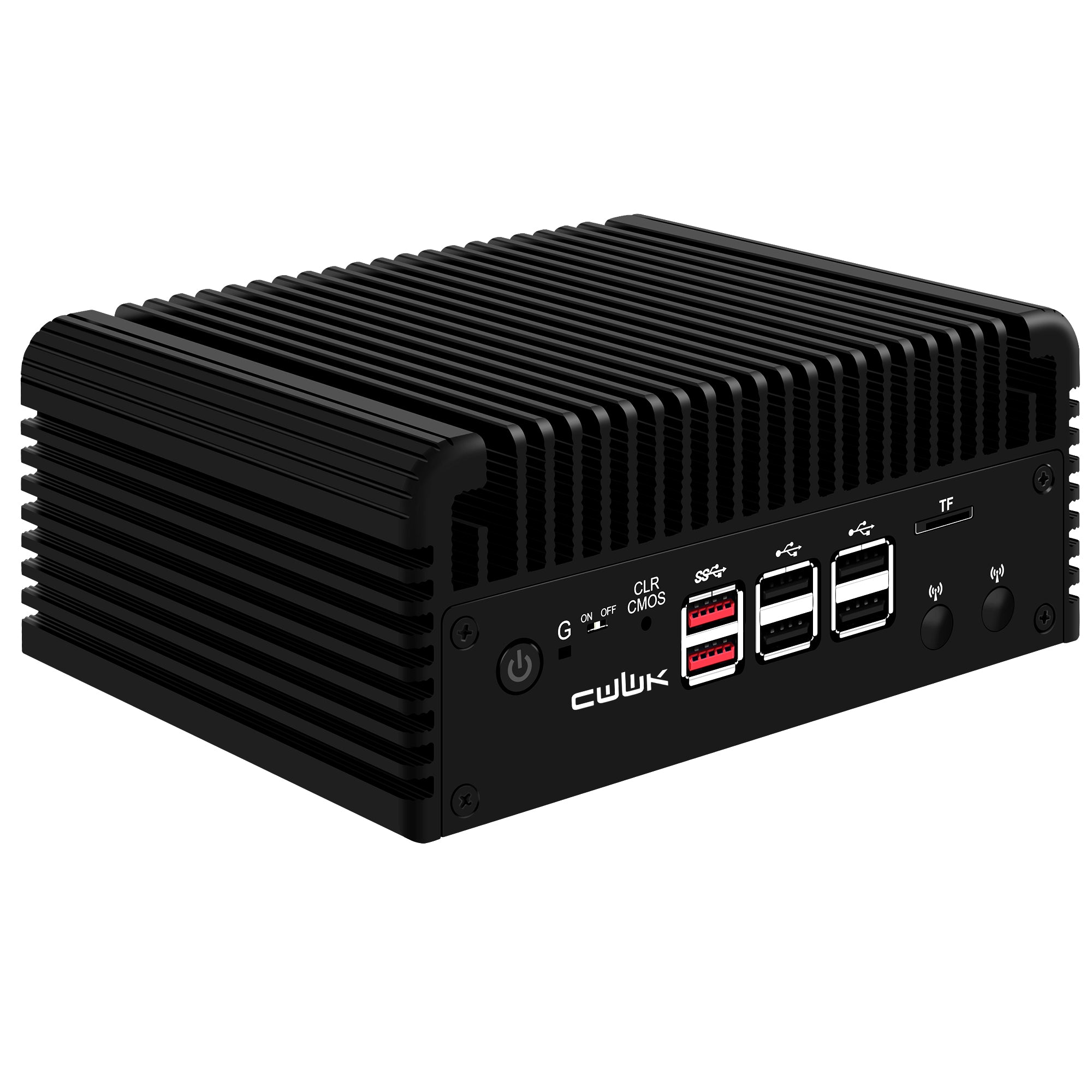 CWWK F8 Mini PC Firewall Appliance Intel Celeron Quad Core up to 3.6GHz 4 LAN Ports DDR5 8GB RAM 128GB SSD Dual HDMI 4K Compact Desktop Computer