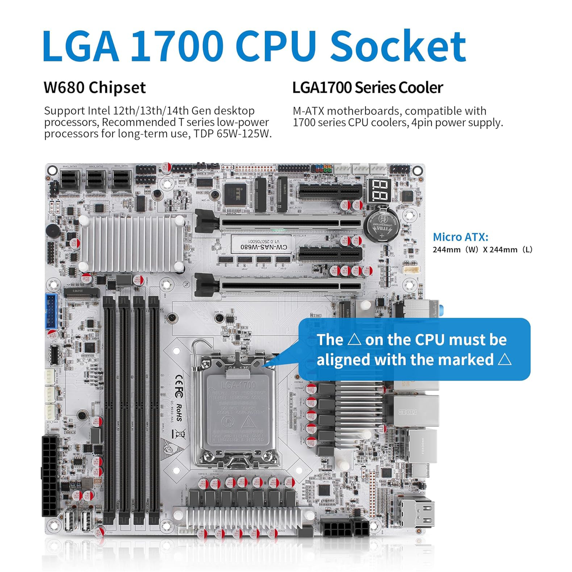 CWWK W680 NAS Motherboard Micro ATX 12 Bay, LGA 1700 mATX White PC Mainboard