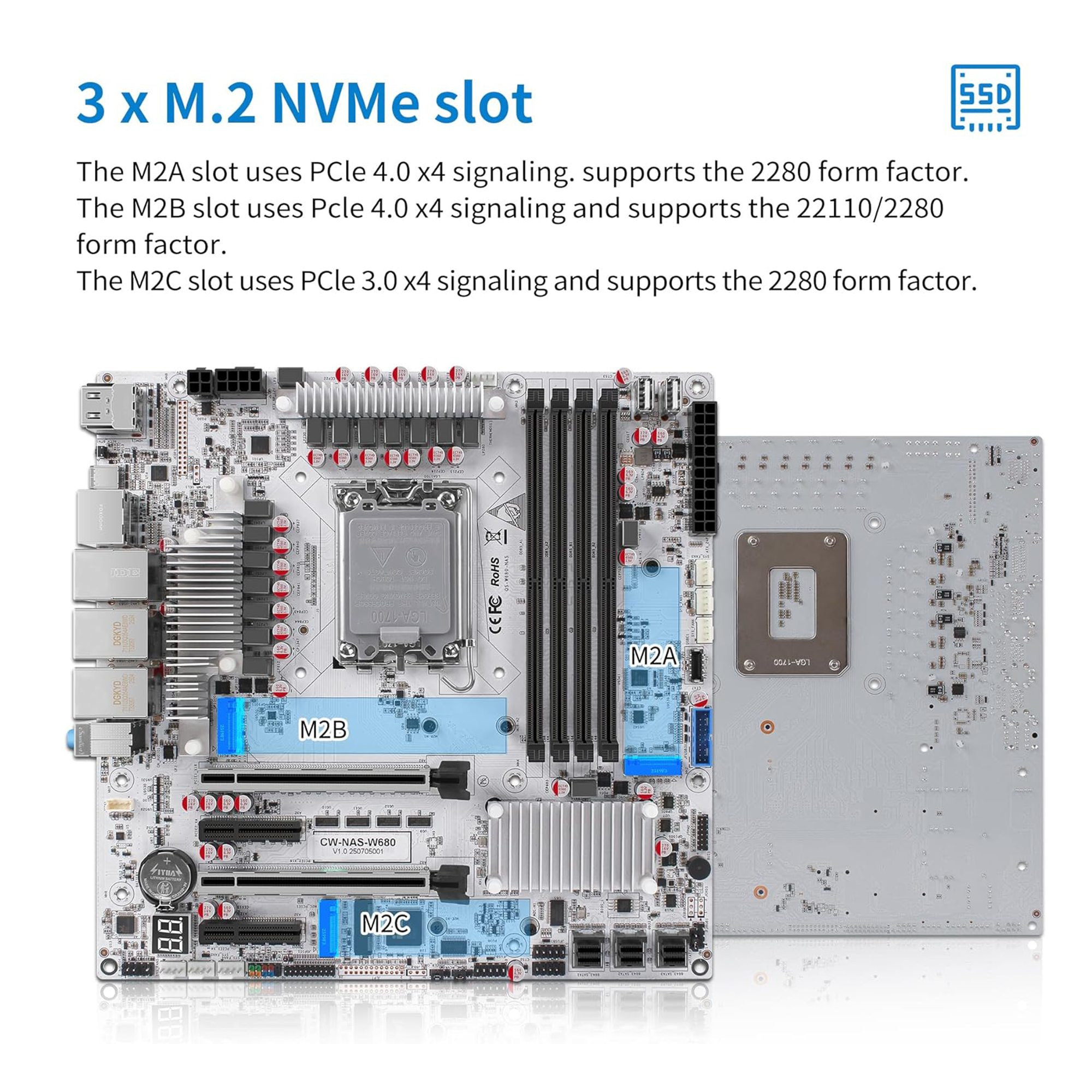 CWWK W680 NAS Motherboard Micro ATX 12 Bay, LGA 1700 mATX White PC Mainboard