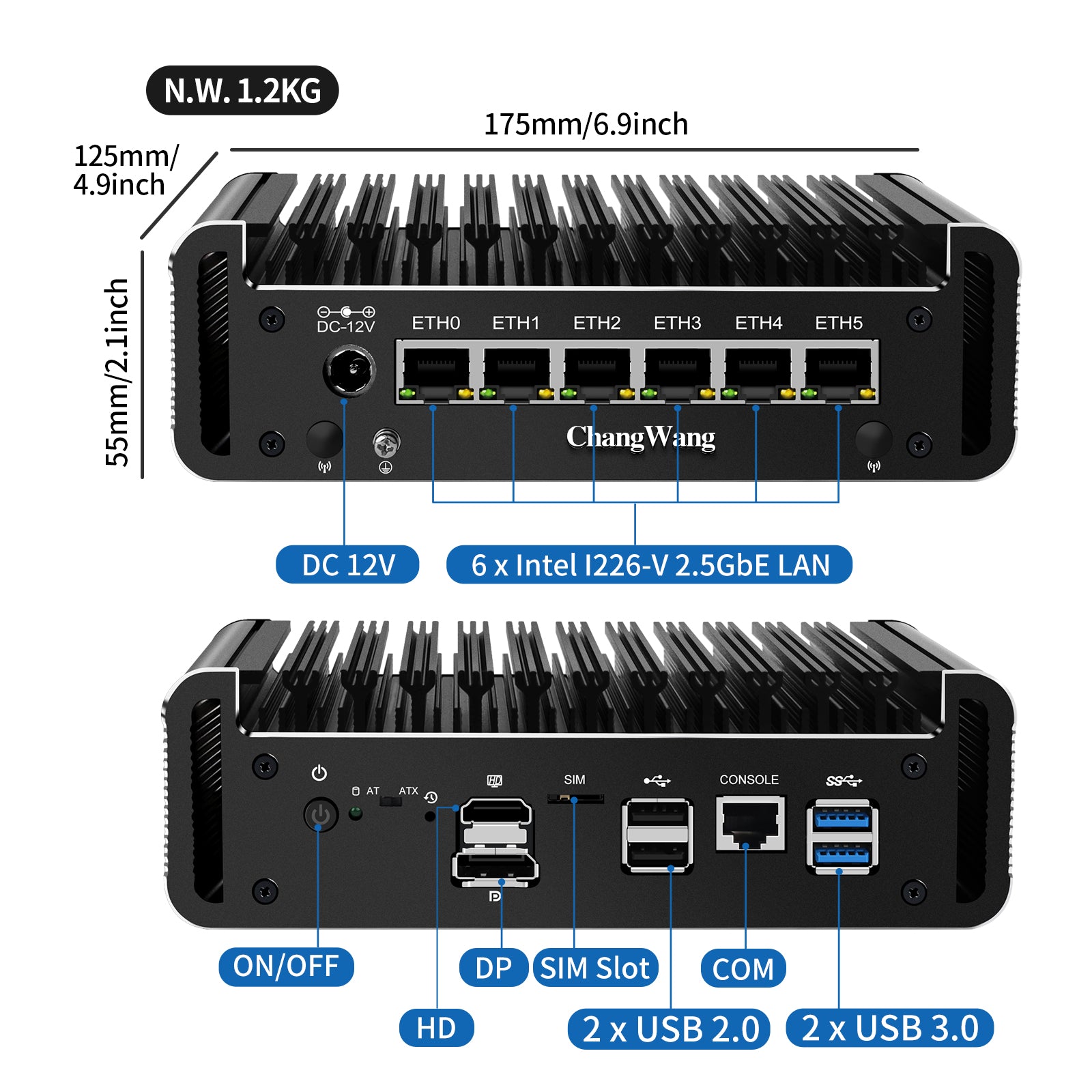 CWWK F24 Micro Computer Hardware Namely Firewalls Celeron J6413, Fanless Mini PC Support OPNsense, Office Network Appliance Dual 4K HD, DP, SIM Slot, Barebone (No RAM/SSD/OS)